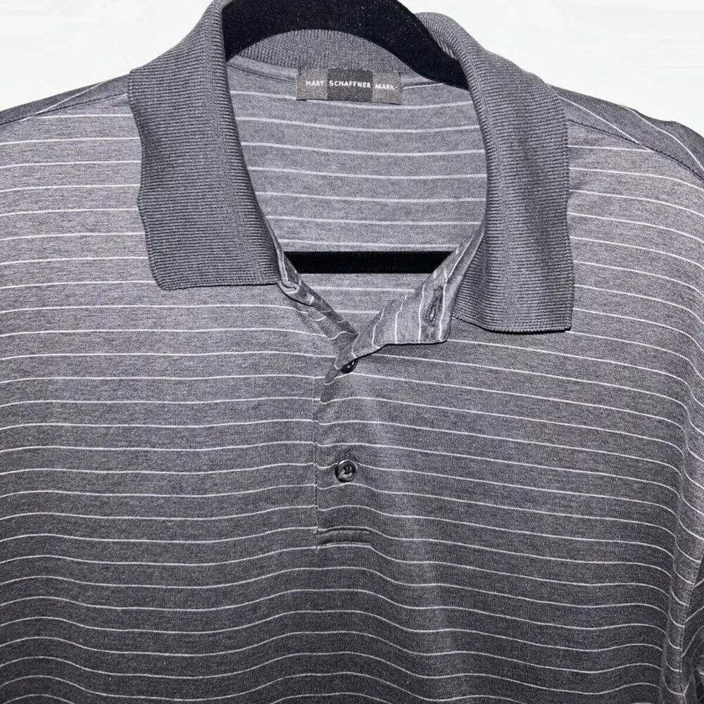 Hart Schaffner Marx Men's L Grey Stripe Polo Shirt Breathable Short Sleeve Italy
